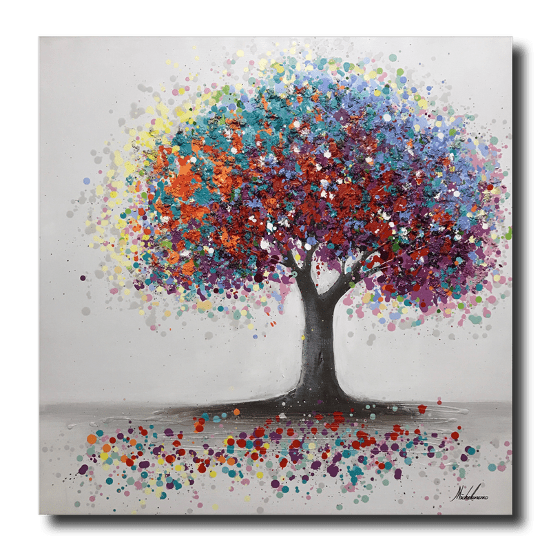 Ein Gemälde mit einem bunten Baum