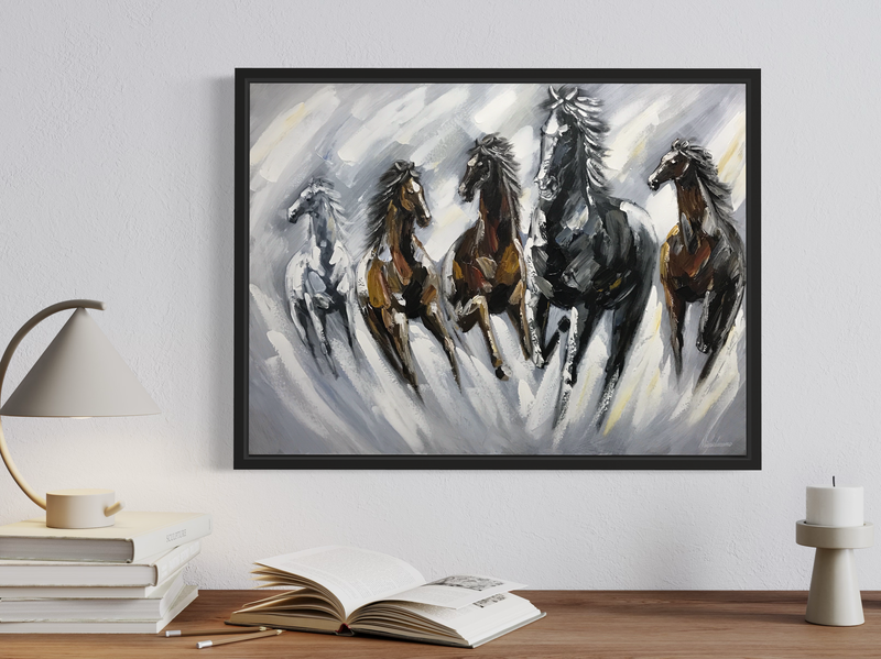 ein Gemälde mit Pferden