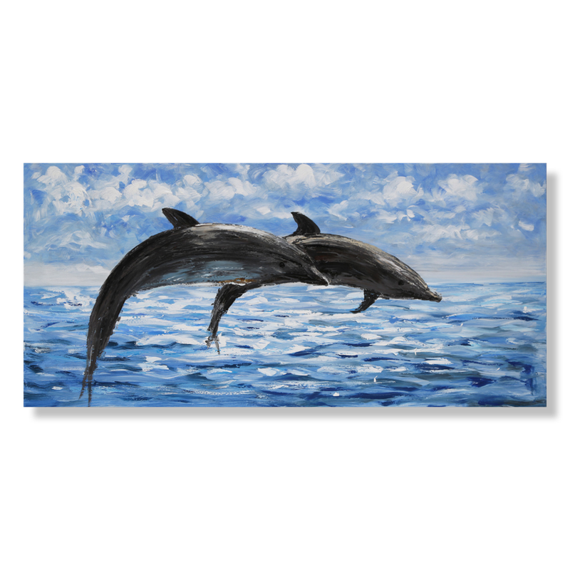 ein Gemälde mit Delfinen