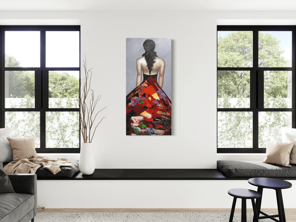 Een schilderij met een vrouw in een jurk