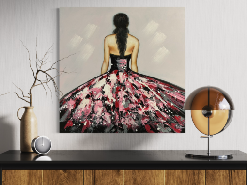 Ein Gemälde mit einer Frau in einem Kleid