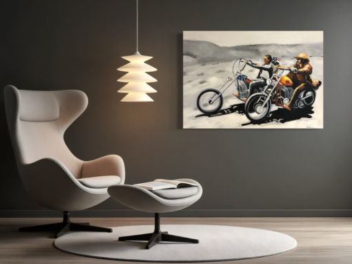 Ein Gemälde mit Motorrädern