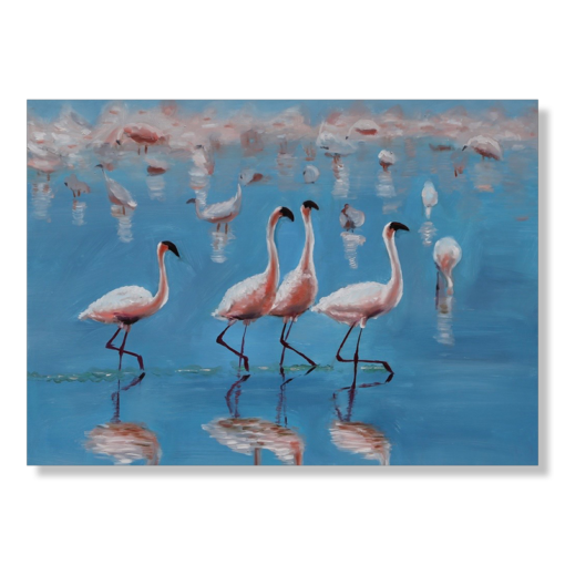Ein Gemälde mit Flamingos