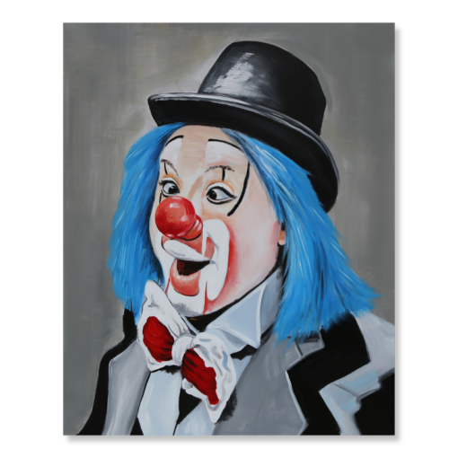 Ein Gemälde mit einem Clown