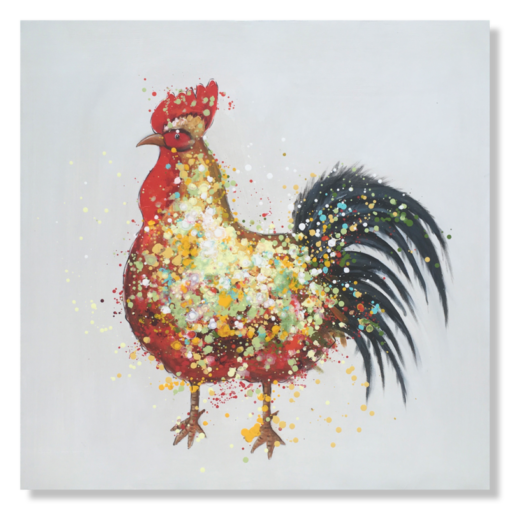 Ein Gemälde mit einem Hahn