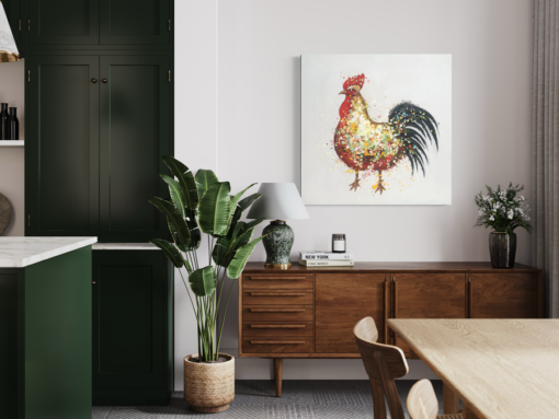 Ein Gemälde mit einem Hahn