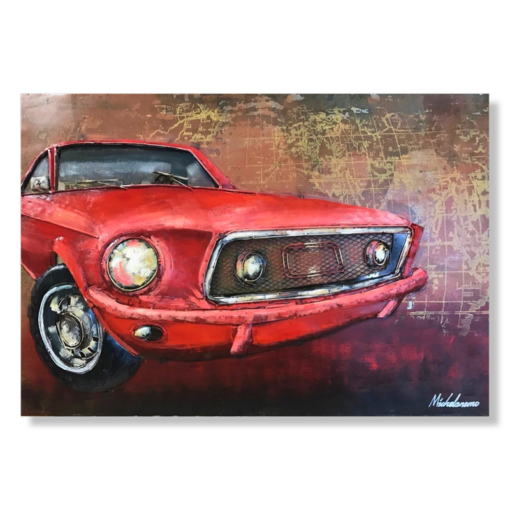 Ein Wandbild mit einem roten Mustang