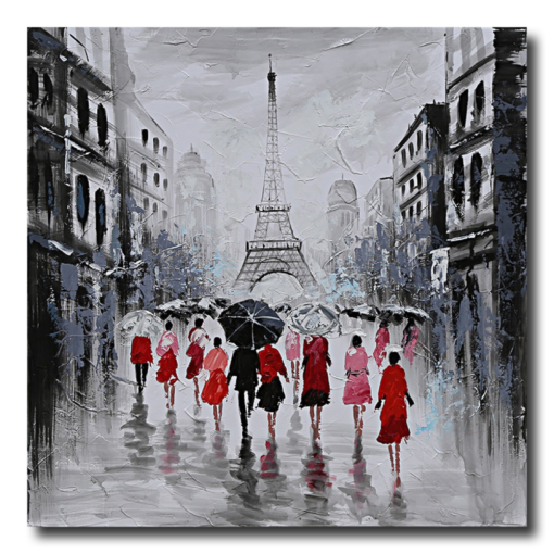 Ein Gemälde von Paris und dem Eiffelturm