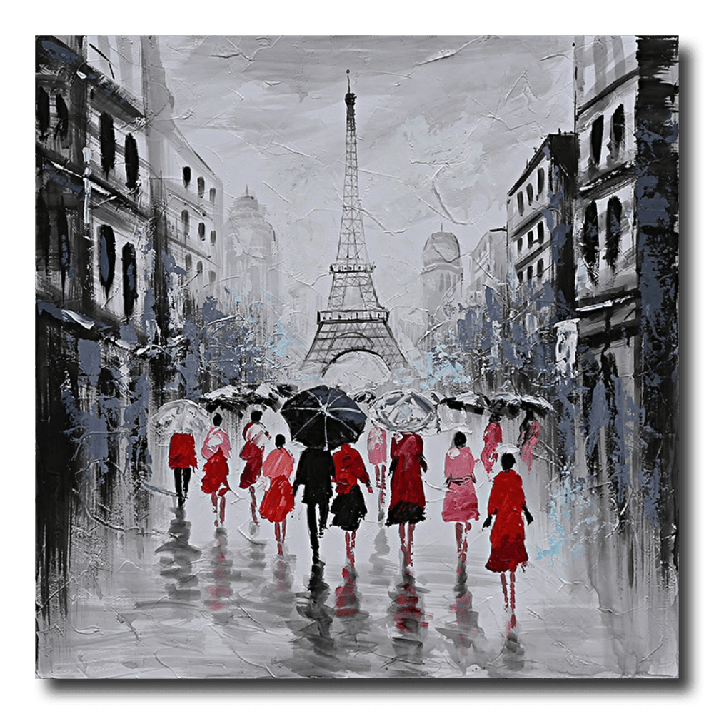 Ein Gemälde von Paris und dem Eiffelturm