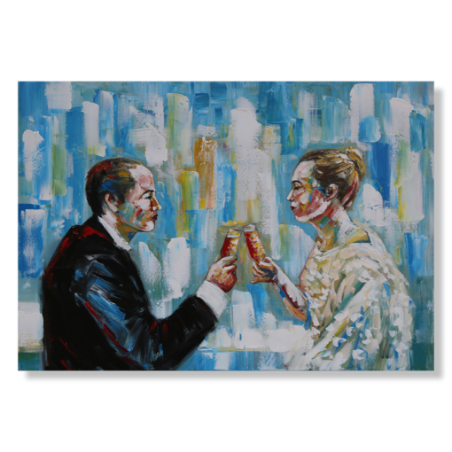 Ein Gemälde mit einem Glas Champagner