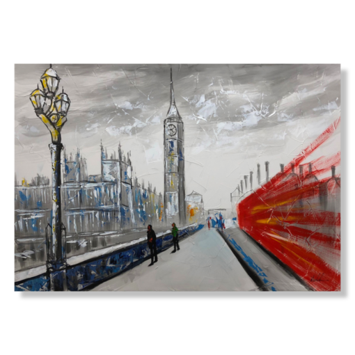 Ein Gemälde mit einem roten Londoner Bus
