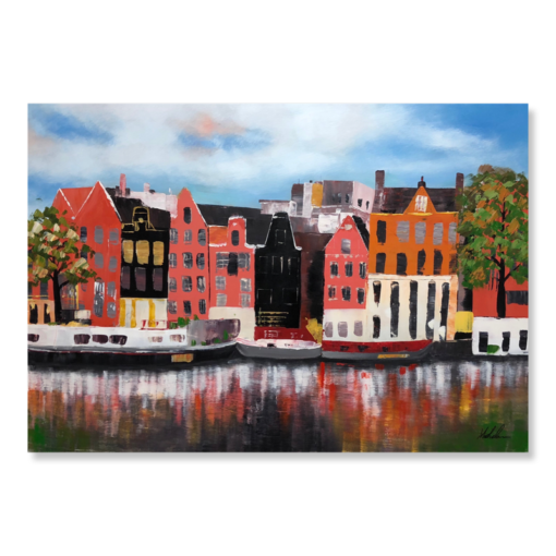 Ein Gemälde mit Grachtenhäusern