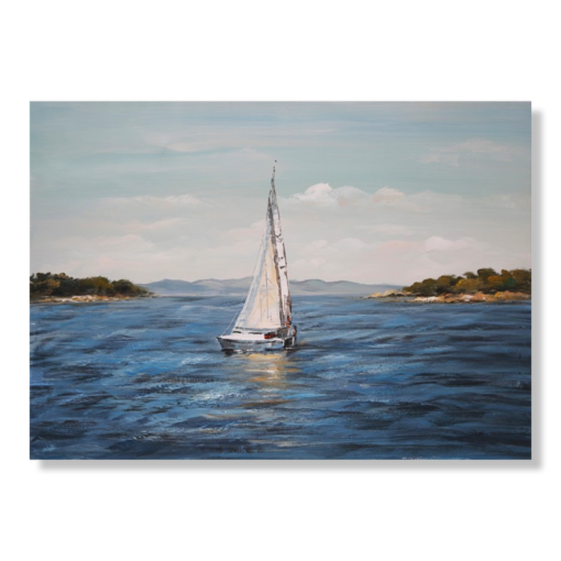 Ein Gemälde mit einem Segelboot