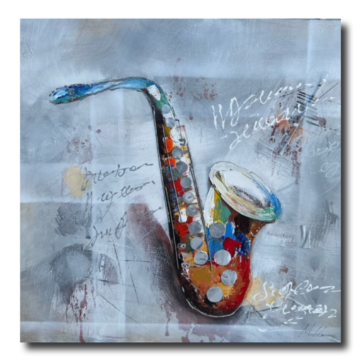 Ein Gemälde mit einem Saxophon