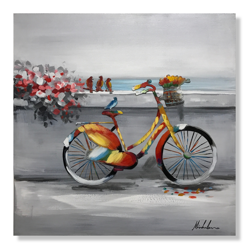 Ein Gemälde mit einem Fahrrad