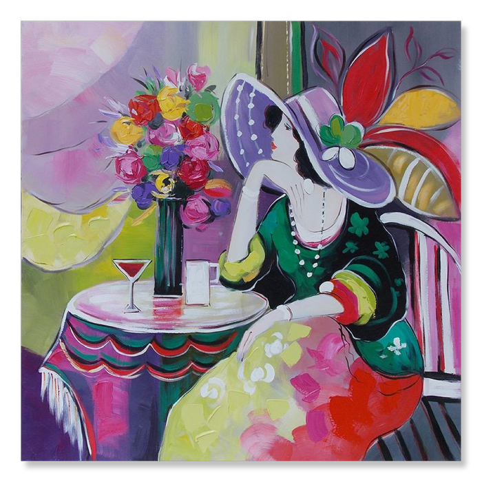 Ein Gemälde mit einer Dame in einem Café