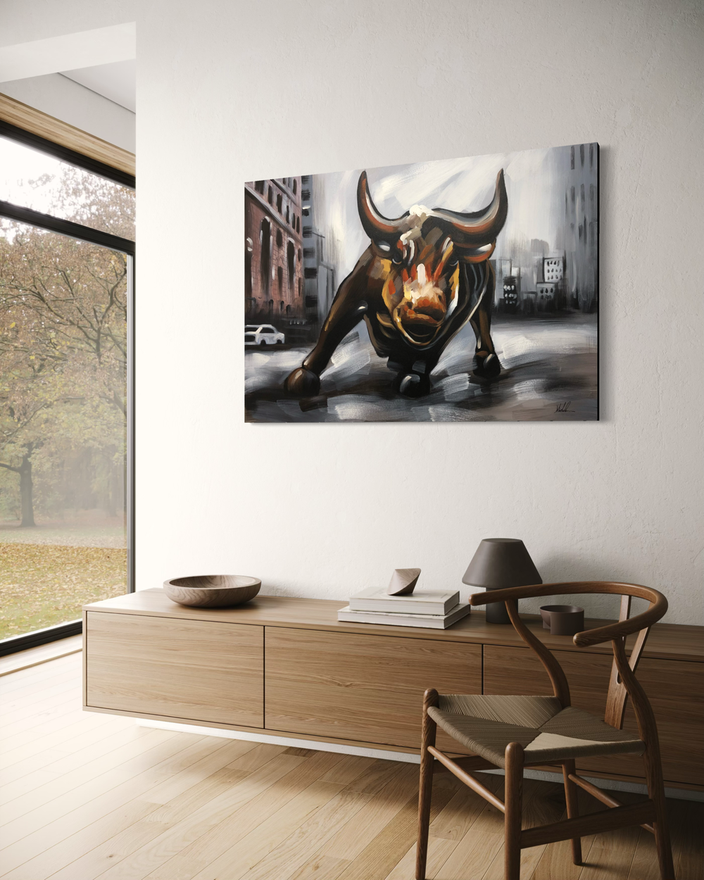 Ein Gemälde mit einem Stier