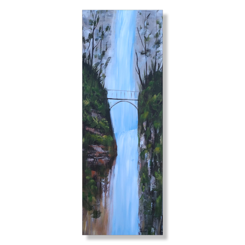 Ein Gemälde mit einem Wasserfall