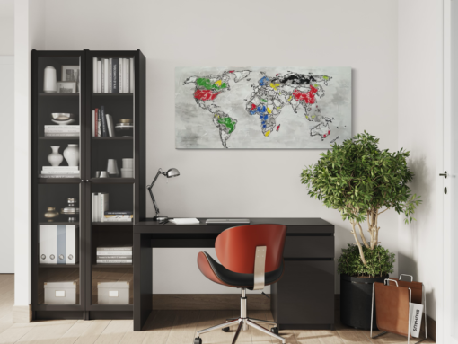 ein Gemälde mit einer Weltkarte