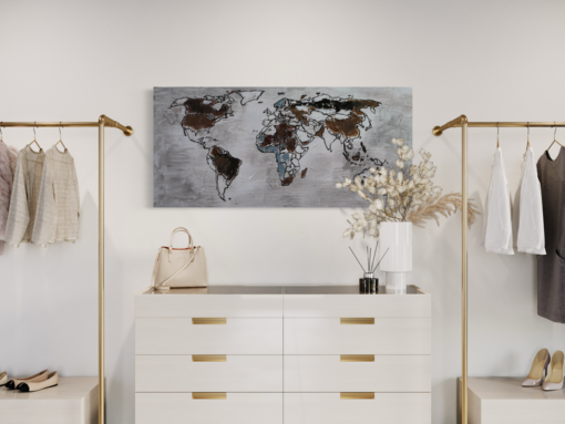 ein Gemälde mit einer Weltkarte