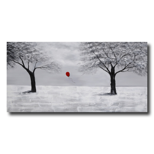 Ein Gemälde mit einem roten Ballon.