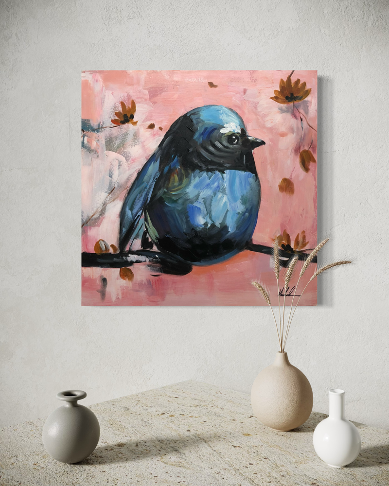 Ein Gemälde mit einem Vogel