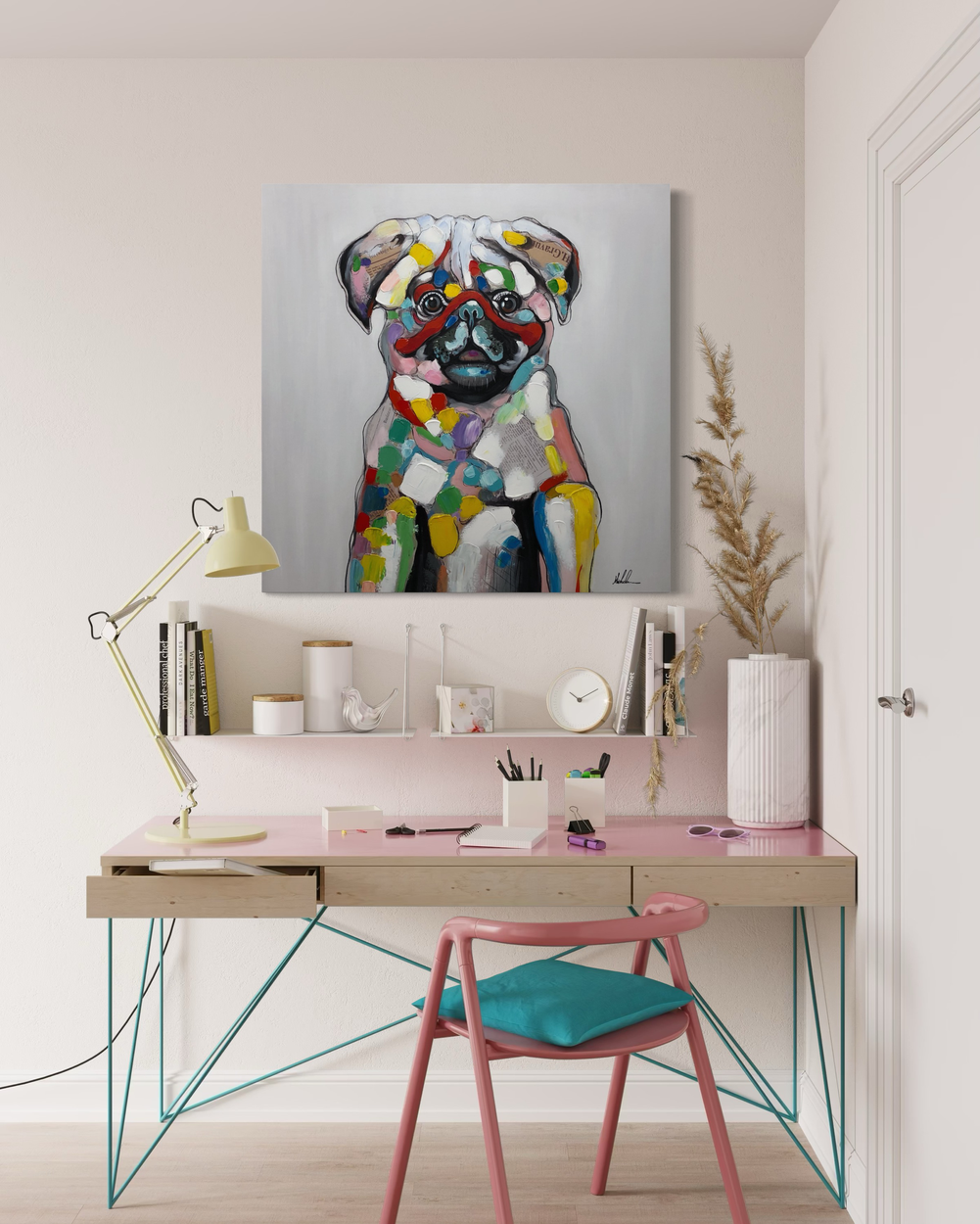 Ein Gemälde mit einem Hund