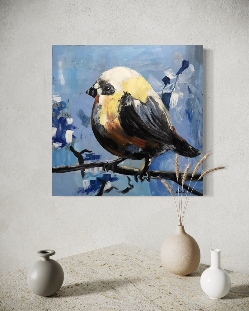 Ein Gemälde mit einem Vogel
