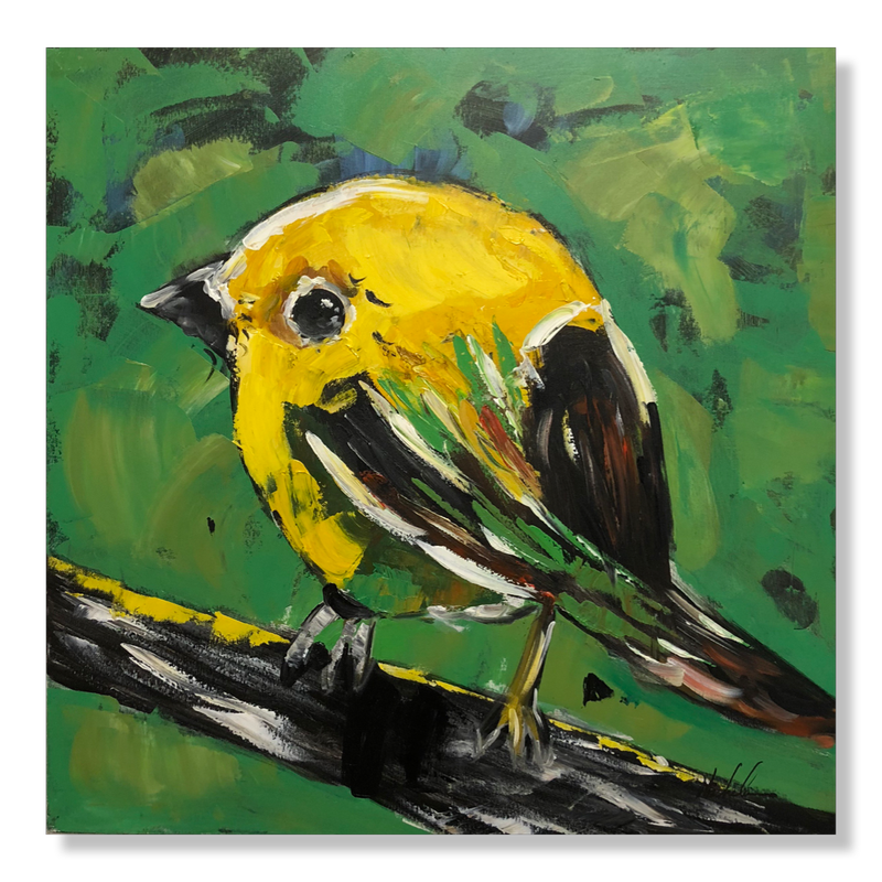 Ein Gemälde mit einem gelben Vogel