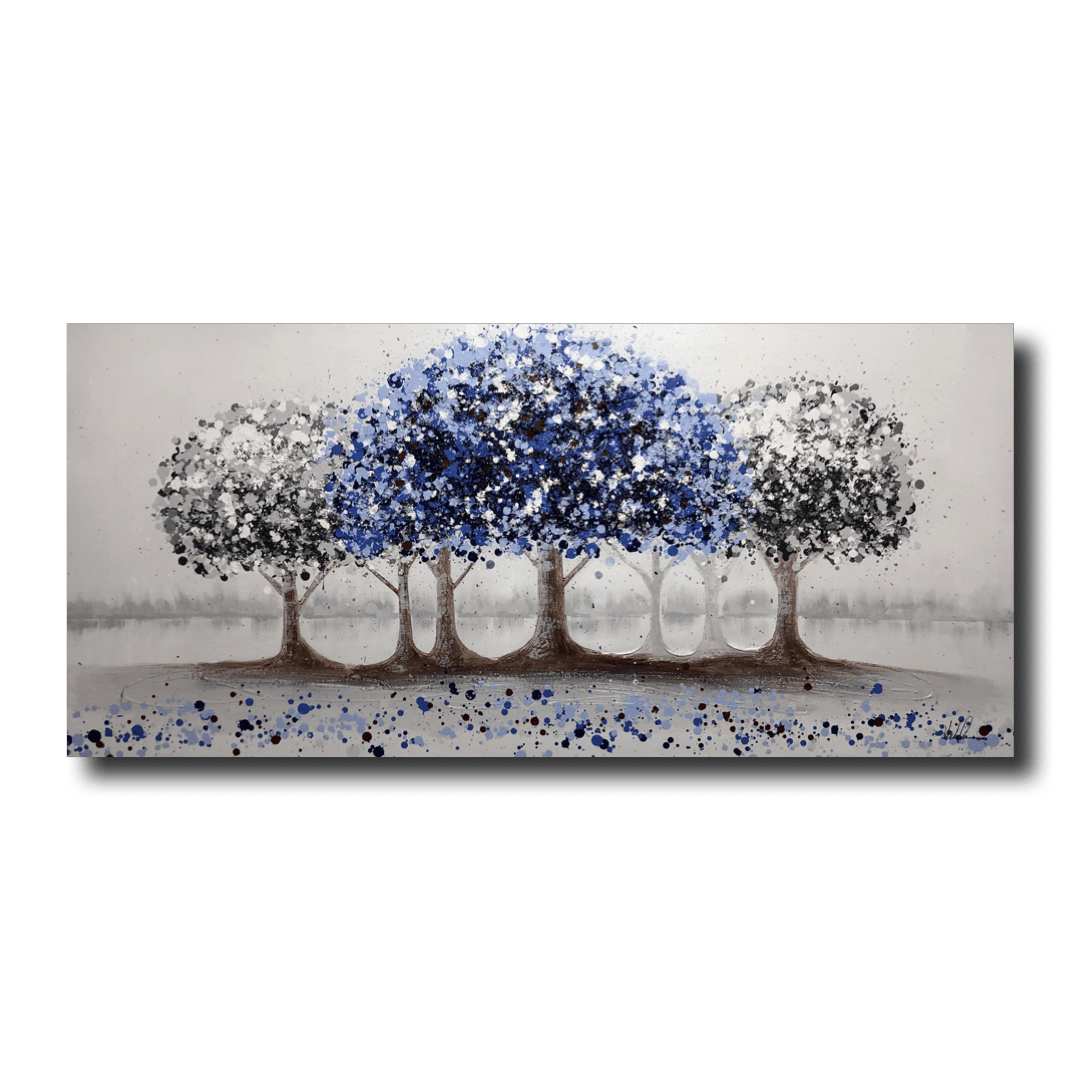 Ein Gemälde mit einem blauen Baum