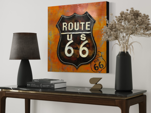 Ein Wandbild mit dem Schild der Route 66