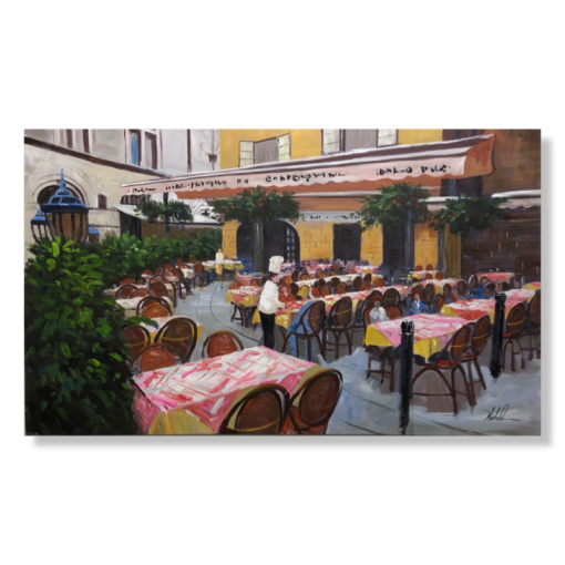 Ein Gemälde mit einem Restaurant