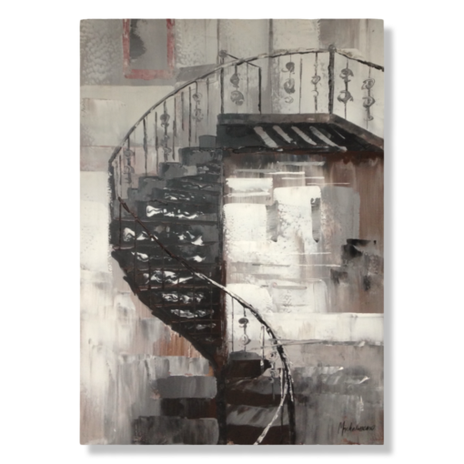 Ein Gemälde mit einer Wendeltreppe