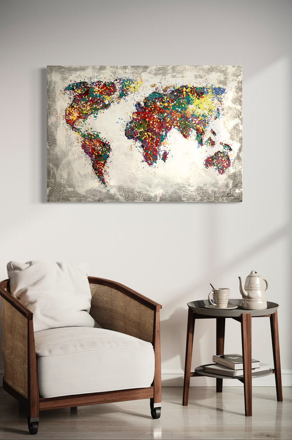 Ein Gemälde mit einer Weltkarte