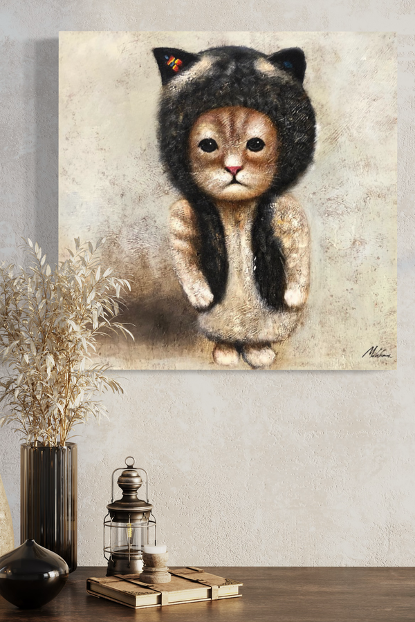 Ein Gemälde mit einer Katze