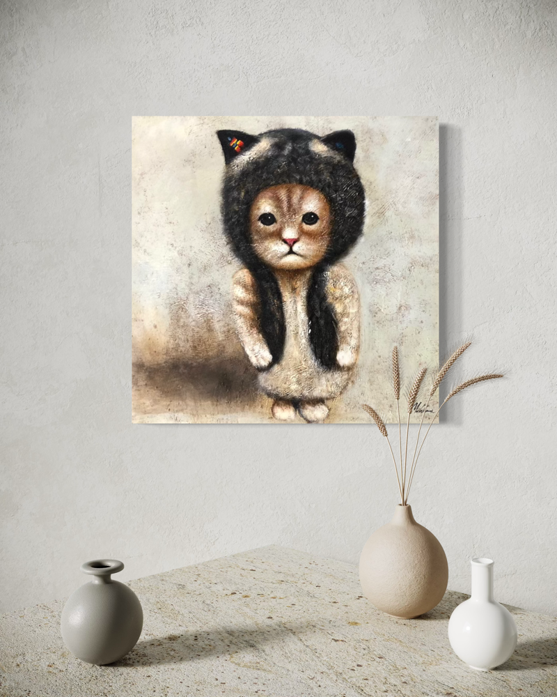 Ein Gemälde mit einer Katze