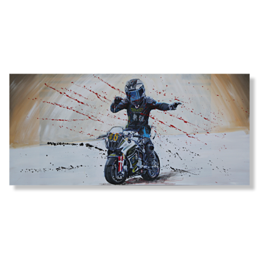 Ein Gemälde mit einem Rennmotorrad