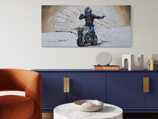 Ein Gemälde mit einem Rennmotorrad