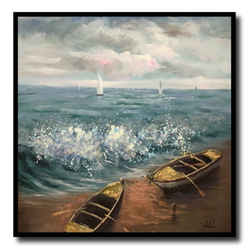Ein Gemälde mit Booten