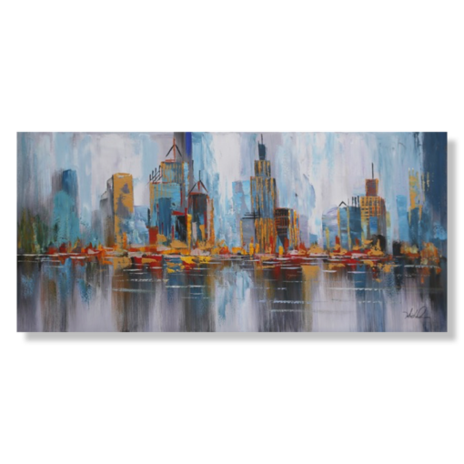 Ein Gemälde mit einer Skyline
