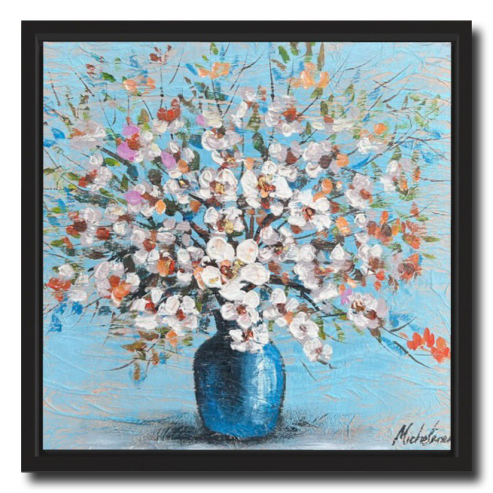 Ein Gemälde mit einem Blumenstrauß