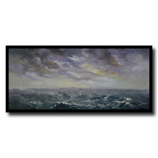 Ein Gemälde mit einem rollenden Meer