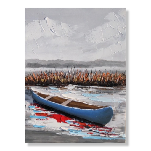 Ein Gemälde mit einem Kanu