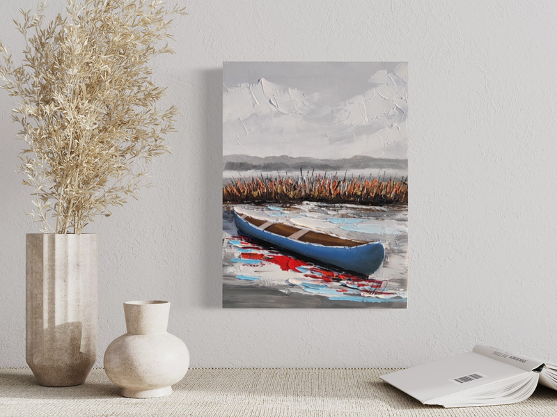 Ein Gemälde mit einem Kanu