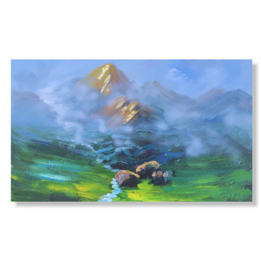 Ein Gemälde mit Bergen