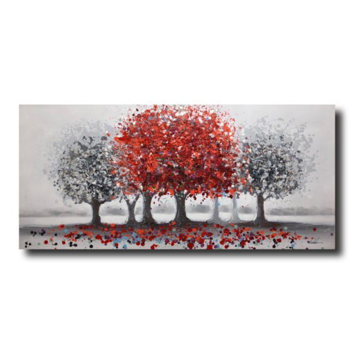 Ein Gemälde mit einem roten Baum