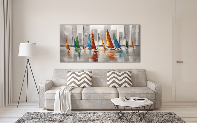 Ein Gemälde mit Booten