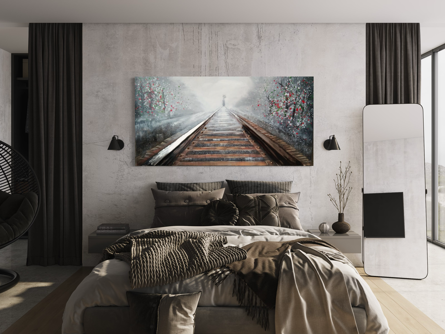 Ein Gemälde mit einem Zug