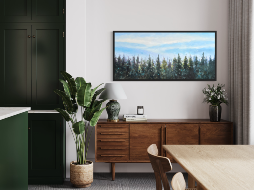 Ein Gemälde mit einem Wald