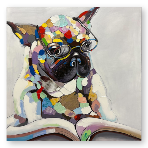Ein Gemälde mit einer französischen Bulldogge